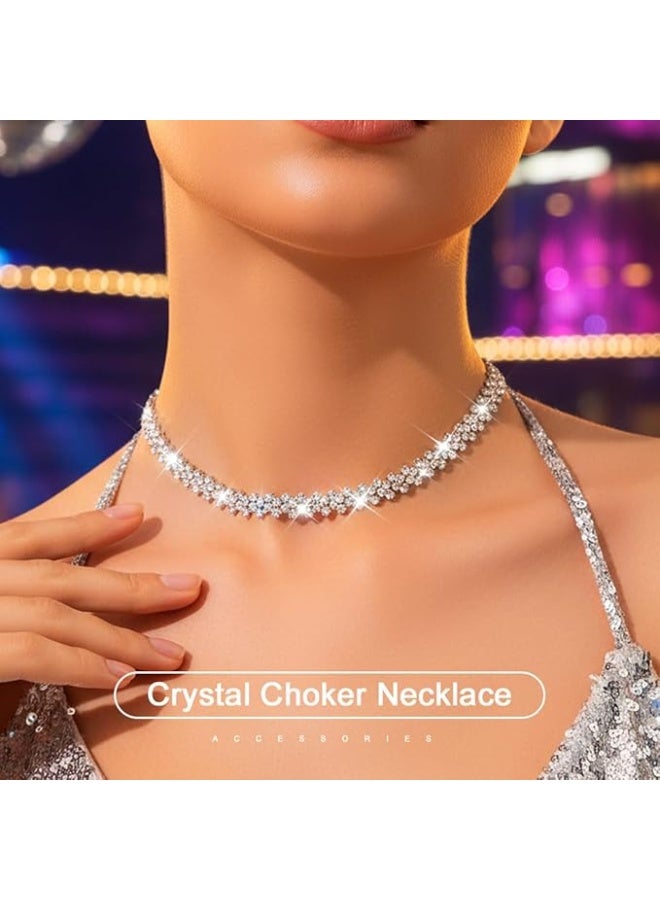 jaexest Elegant Rhinestone Choker Necklace, Sparkling Crystal Diamond Row Chain, Silver-Tone Minimalist Fashion Accessory for Women, Perfect for Parties & Special Occasions - Image 2